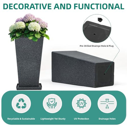 Autodaya 28" Plant Pots Tall Planters for Plants Outdoor Set of 2 with Tray - color: Tall Terrazzo Black-28"