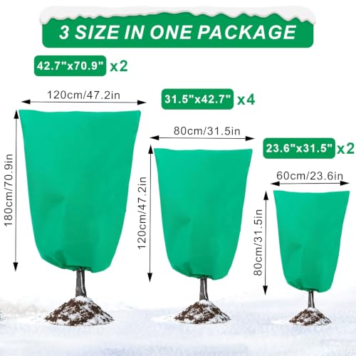 8 Pack 3 Sizes Plant Covers Freeze Protection w Zipper & Drawstring, Green - color: GREEN