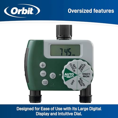 Orbit Programmable Digital Hose Watering Timer - 1 Outlet - Battery Powered - with LCD Screen - Built-in Rain Delay - Water-Resistant - 62061 (2-Pack 2 Outlet) - size: 2 Outlet (Pack of 2)