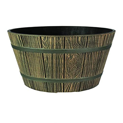 The HC Companies Whiskey Barrel Planter - Decorative Garden Pots - Indoor & Outdoor Resin Planters - Weather-Resistant Planting Pots (16” Aged Oak)