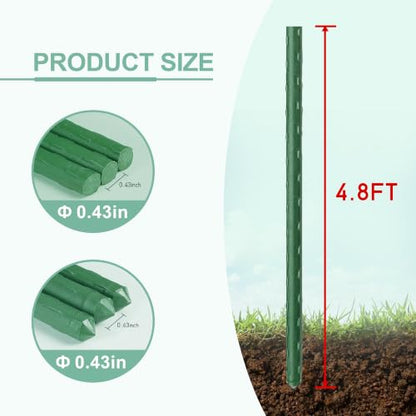 Garden Stakes 57 Inch, Approx 5ft Plastic Coated Steel Plant Stakes Specifically Designed for Climbing Plants, Ideal for Tomatoes, Beans, Cucumbers, Peppers, Vines, and More Plant Growth - size: 57in, 25 of pack