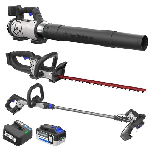 Westinghouse 20V Cordless Leaf Blower, 350 CFM, 110 MPH + 22" Cordless Hedge Trimmer, Dual-Action Steel Blades + 2-in-1 Cordless String Trimmer & Edger, 12" Cutting Path with 4.0Ah Battery & Charger - style: Leaf Blower/Hedge Trimmer/String Trimmer Kit