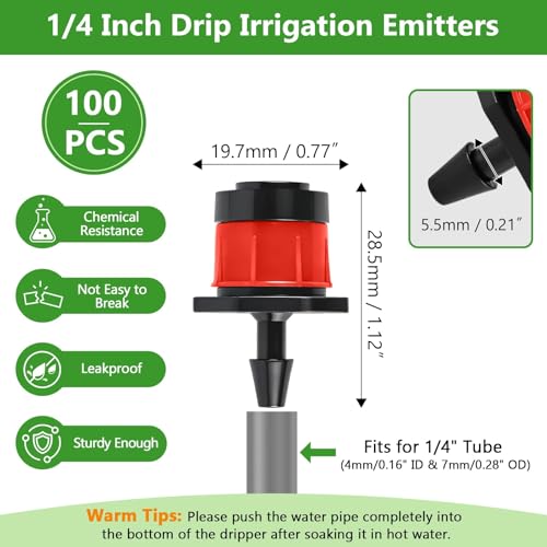 Kalolary 100PCS 1/4" Adjustable Drip Irrigation Emitters (Red Vortex) - color: 100PCS Red Vortex