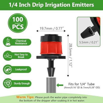 Kalolary 100PCS 1/4" Adjustable Drip Irrigation Emitters (Red Vortex) - color: 100PCS Red Vortex
