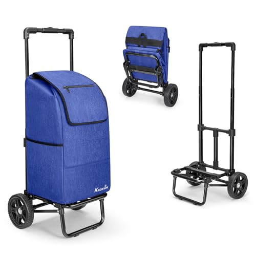 KEDSUM 2 in 1 Shopping Carts for Groceries, 330 lbs Grocery Cart on Wheels, Foldable Utility Carts with Wheels, Load-Bearing Hand Truck with Waterproof Bag for Shopping, Camping, Laundry, Garden, Blue - color: Blue