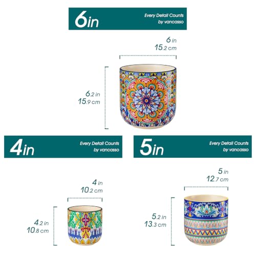 vancasso Ceramic Plant Pots, 4+5+6 inches, Set of 3, Planters with Drainage Hole, Flower Pots Planters Pots for Indoor Plants, Modern Indoor Decorative Garden Pot, Home Decor, Bohemian SIMI-01 - color: Bohemian Simi-01, size: 4+5+6 Inch