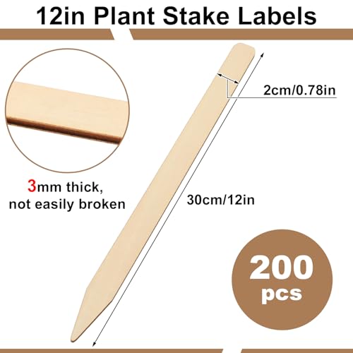 Weysat 200 Pcs 12" Wood Plant Labels for Field or Containers Plant Tags Wood Garden Labels for Seedling Stakes Markers Nursery Seed Tags with Smooth Surface for Pot Herbs Flowers Vegetables (Natural) - color: Natural, size: 12 Inch