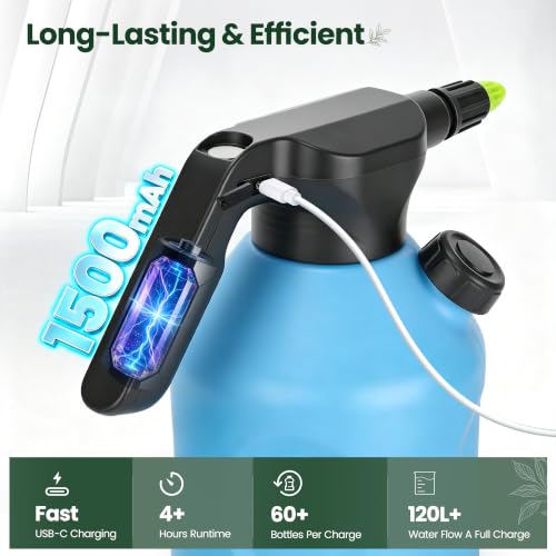 TaroKitc Electric Spray Bottle 2L/0.5 Gallon, 3 Speed Adjustable Battery Powered Garden Sprayer, Rechargeable Automatic Plant Mister with Adjustable Nozzle for Indoor/Outdoor Plants