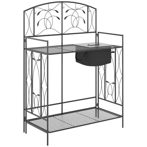 Folding Potting Bench with Storage Bag & Tool Hooks - Portable Steel Garden Work Table, Compact Plant Potting Station for Greenhouse, Outdoor, and Indoor Gardening
