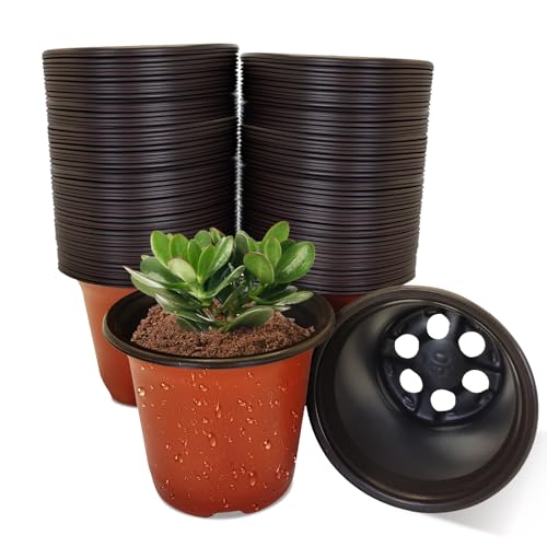 100 Packs 3.5" Plant Nursery Pots Plastic Seedling Starter pot Flower Planter Container Seed Grow Pot with Drainage Hole for Indoor Outdoor Garden Suitable for Succulent Seedling Cutting Transplanting - size: 3.5 Inch