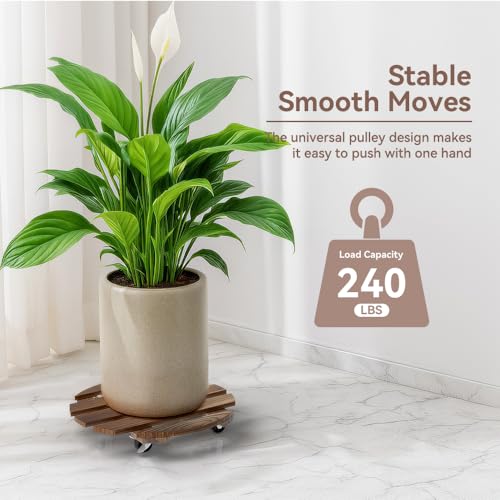 2 Pack 12 IN Wood Plant Caddy, 360 Lock Wheels Indoor Outdoor Heavy Stand