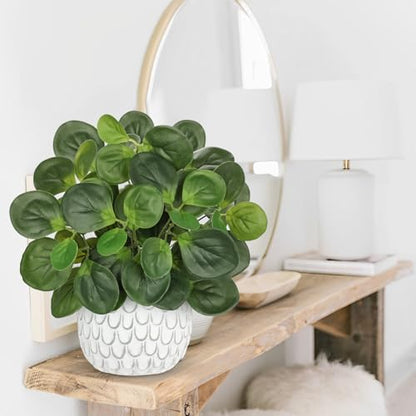 13" Artificial Plants Indoor Small Fake Plant in White Ceramic Pot - color: #Green #2