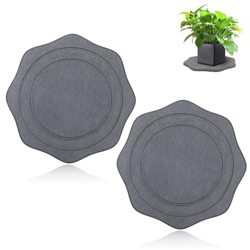 Plant Saucer for Indoors, 2 Packs 8 inch, Diatomaceous Earth Pot Saucers No Holes, Instant Dry Plant Drainage Trays for Pots, Dark Gray - size: 8inch