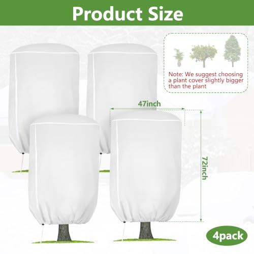 4 Pack Rounded Top Plant Covers Freeze Protection, 47"X72" Winter, White - size: White-47x72in-4PCS