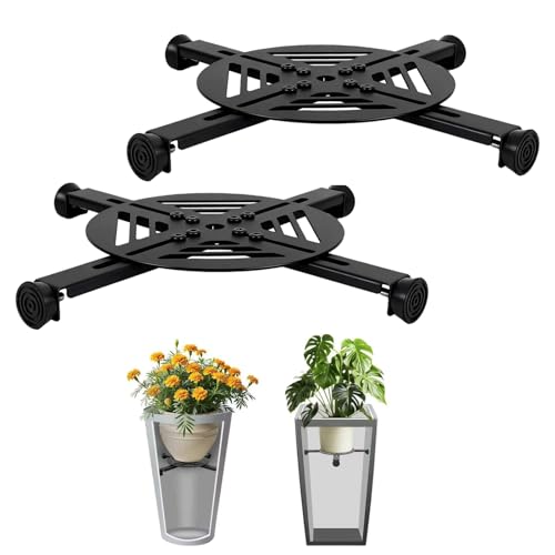 Adjustable Heavy Duty Metal Plant Risers , Fit Round Square Tapered Pots - size: Adjustable Size Range:10-14"- 2Pack
