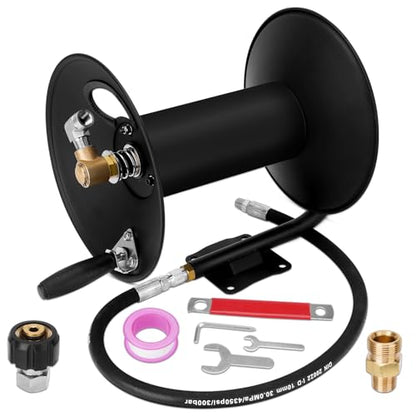 High Pressure Washer Hose Reel 100ft 3/8" NPT, 4000 PSI Heavy Duty Steel Power Washer Hose Reel with Swivel Arm, Mounting Bracket & M22 14mm Fitting, Wall/Machine/Van/Trailer Mount Compatible
