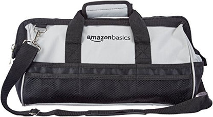 Amazon Basics Durable Wear-Resistant Tool Storage Bag with Adjustable Shoulder Strap, Portable Tool Organizer, 16 in, Black & Grey - size: Large Standard Bag