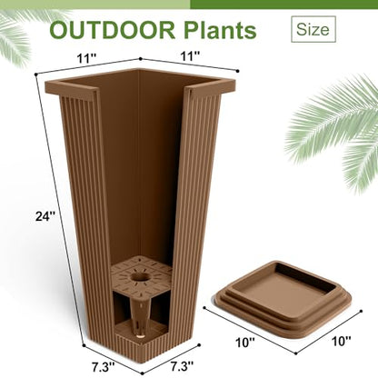 24" Set of 2 Tall Planters for Outdoor Plants, Brown Striped - color: Stripe Brown