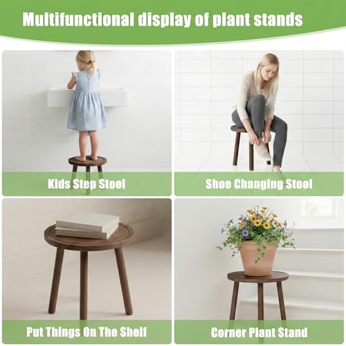 Wood Plant Stands Indoor, Updated Single Plant Stand Modern Plant Table for Large Plants, Wooden Plant Stool, Tall Plant Holder Small Round Side for Living Room, Balcony, Office (Dark Brown) - color: Dark Brown
