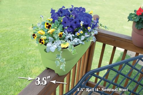 Emsco Group Bloomers Rail Planter, 24" Weatherproof Resin Deck & Balcony Planter with Drainage – Fits 2x4 & 2x6 Rails – Sage Green - color: Sage Green, size: 24.3 × 10.5 × 9.5 inches