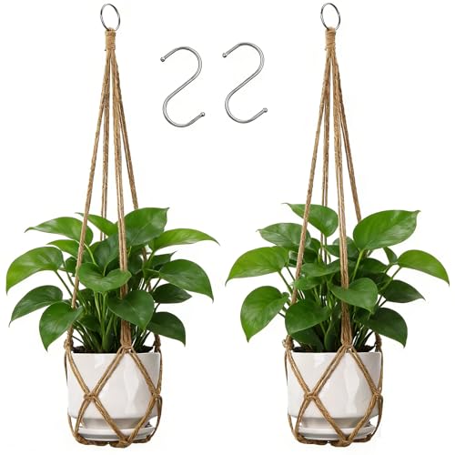 YIBOT Macrame Plant Hanger Indoor 35 Inch Hanging Planter Basket Brown 2Pc - color: Brown, size: 35+35Inch
