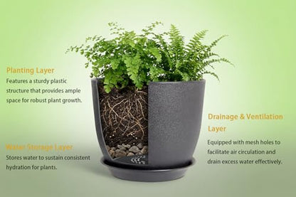 8 Inch Plant Pots Set of 4, Plastic Planters with Drainage Holes and Tray, Flower Pots for Indoor Outdoor Plants and Flowers (Black) - color: Black