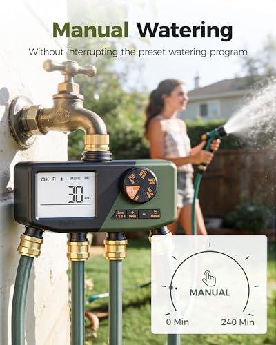 Diivoo 4 Zone Sprinkler Timer with Brass Inlet, Large Display - size: 4 Zone