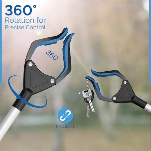 FitPlus 2024 Upgrade PowerGrip T9, Grabber Reacher Tool, Wide Jaw, Foldable, Steel Cable, with 96 Grip Points for Firm Grip, 32" with Magnet (Black, 32 Inch) - color: Black