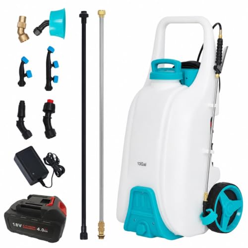 13.2 Gallon Wheeled Battery Sprayer, 12V 4Ah for Lawn & Garden - size: 13.2 Gal