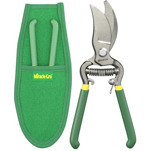 Miracle-Gro 8 in. Bypass Pruning Shears with Belt Pouch – 1/2 in. Cutting Capacity Hand Pruner with Carbon Steel Blade and Comfort Grip – Garden Tool for Live Plants and Soft Stems - style: Bypass Pruner with Belt Sheath