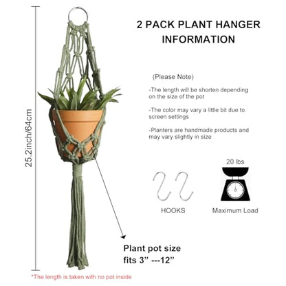 Artilady Boho Hanging Planter for Indoor Plants, Macrame Plant Hanger - color: Dark Green