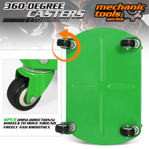 M-AUTO Heavy Duty Garage Rolling Work Seat 300LBS Capacity Mechanics Stool with Wheels, Equipment Tray and Tool Rack, Rectangle Mechanic Roll Chair, Green - color: Green