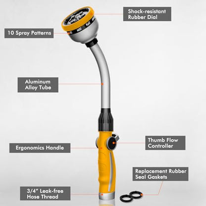 RESTMO Watering Wand Heavy Duty, 15-Inch Long Hose Nozzle Sprayer - color: Yellow