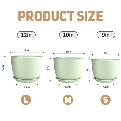 YNNICO Plant Pots 12/10/9 inch Set of 3, with Multi Mesh Drainage Holes - color: Green, size: 12/10/9 inch