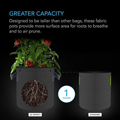 AC Infinity Heavy-Duty 500G Fabric Pots, 1 Gallon Grow Bags 5-Pack - size: 1 Gallon