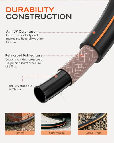 Heavy Duty Hybrid Rubber Garden Hose 50FT, 5/8", Water Hose for Outside - size: 50 FT