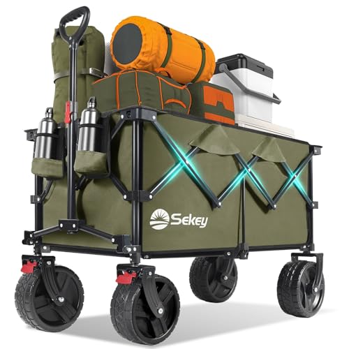 Sekey 220L Beach Wagon, 330 lb Capacity, Foldable, 8 in Wide Wheels - color: Khaki