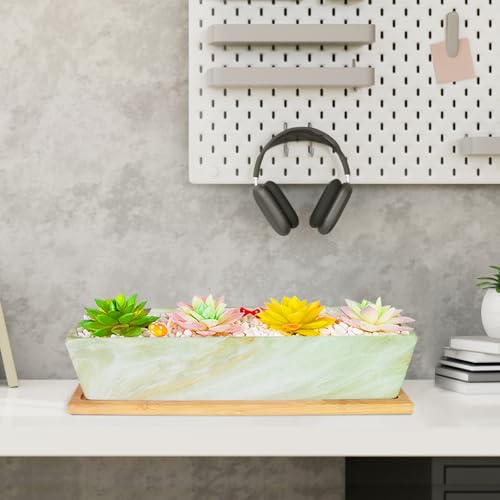 Succulent Pots, 12.1'' Ceramic Pots for Indoor Plant, Window Sill Planter - color: Green
