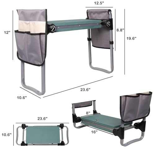 Garden Kneeler and Seat, 2024 Upgraded Foldable Heavy Duty Kneeling Bench with 2 Tool Bags and Widen Soft EVA Foam Pad for Senior, Green - color: Green-2 Bag, size: Widen