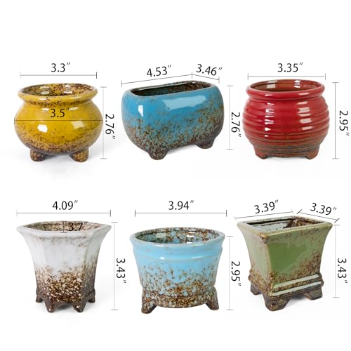 ARTKETTY Succulent Pots, Small Plant Pots with Drainage Set of 6 - color: Colorful-b