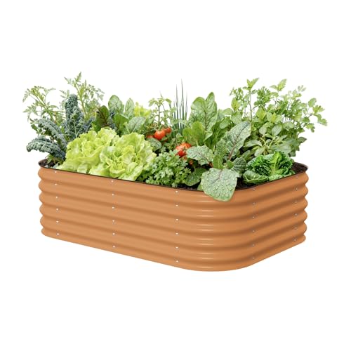 Vego garden Aluzinc Raised Garden Bed Kits, 17" Tall 6 in 1 Modular Metal Raised Planter Bed for Vegetables Flowers Patio Ground Planter Box, Terra Cotta - color: Terra Cotta