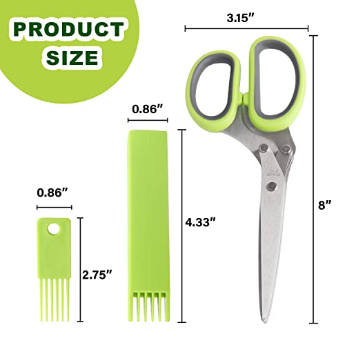 LUVCOSY Herb Scissors Set, Multipurpose 5 Blade Kitchen Shear + Leaf Stripper + Cleaning Comb for Basil, Cilantro, Parsley, Thyme, Rosemary