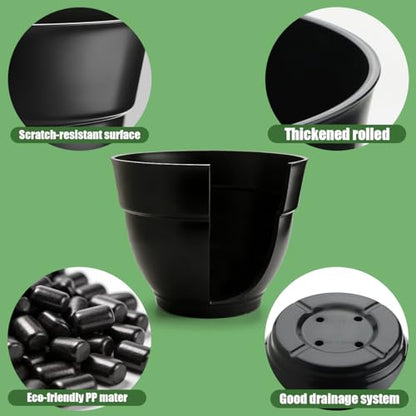 RooTrimmer 4 Pack 13 Inch Plant Pots with Drainage Holes,Lightweight Durable Planters for Indoor Outdoor,Modern Plastic Flower Pots for Houseplants,Patio,Garden & Balcony (Black) - size: 13 inch