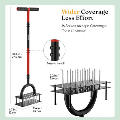 Grenebo Lawn Aerator Manual Aerator Lawn Tool with 16 Spikes, Black Red - color: Black Red