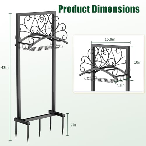 Garden Hose Holder, Heavy-Duty Metal Water Hose Holder with Detachable Storage Basket, Freestanding Hose Stand & Organizer for Outside Yard Lawn, Rust-Resistant Hose Rack for Easy Hose Storage