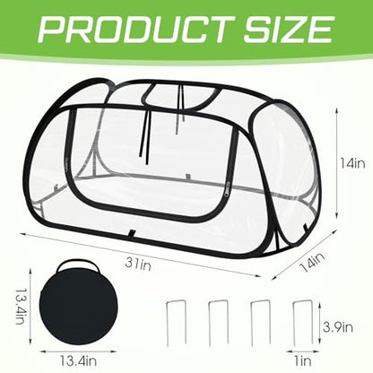 2 Pack Garden Covers for Raised Bed Foldable Clear PVC Greenhouse for Freeze Protection Row Plants Cover Accelerator with Zipper Door Black 32"x13"x14" Protection Vegetable Fruit from Animal - size: 32"x13"x14"