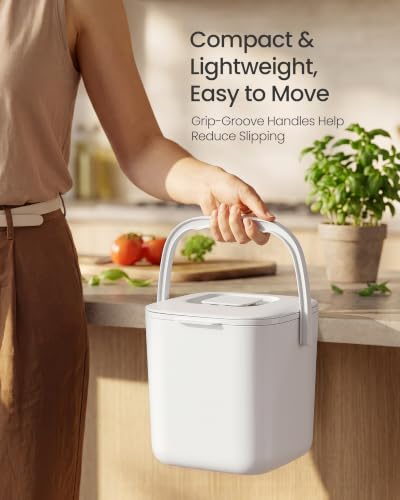 SONGMICS Compost Bin for Kitchen Counter, Plastic, 1-Gallon (4 L) - color: White, size: 1 gallons (4L)