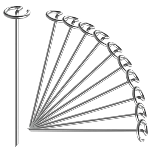 12 Inch 8 Gauge Circle Top Landscape Fabric Staples, HKKZYT 25/50/100 Pcs Galvanized Landscape Fabric Pins, Gardening Essentials Garden Weed Barrier Stakes Sod Staples for Outdoor (25pcs)