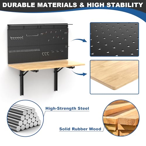 Ultrawall Wall Mounted Workbench with Pegboard, Folding Down Work Table - size: 47.24"x22.83" workbench