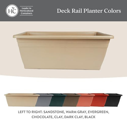 The HC Companies 24 Inch Deck Rail Planter Box with Drainage Plug, Lightweight UV-Resistant Plastic Outdoor Planters for Wood Deck Rail, Flower Box for Garden, Patio, Balcony, and Fence, Chocolate - color: Chocolate
